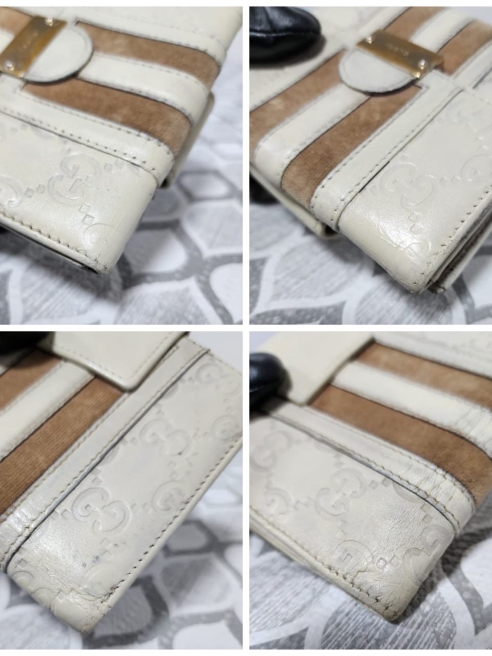 Authentic Gucci Vintage GG Signature Leather Compact Wallet Cream/Brown - Picture 11 of 15